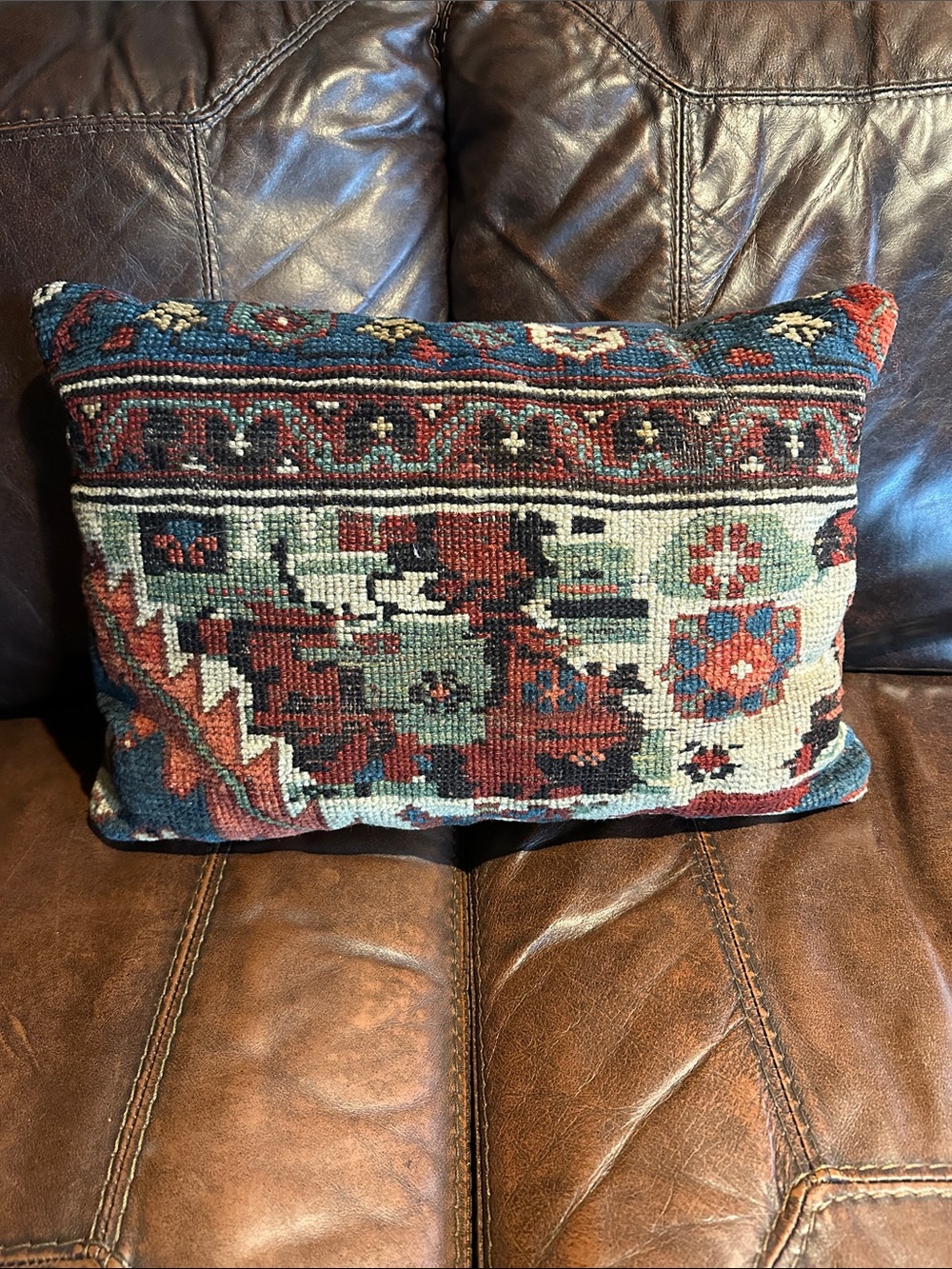 Handwoven Multicolor Tribal Accent Pillow - Red & Blue